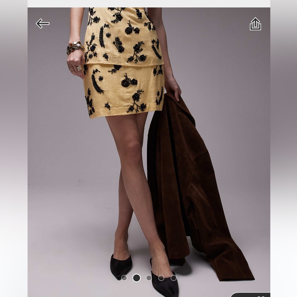 Topshop Yellow Mini-Skirt with Black Floral Embellishment